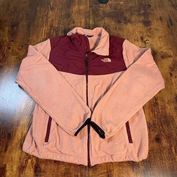 The North Face Ladies Hoody Fleece Jacket Burgundy and salmon Sz S - Picture 1 of 6